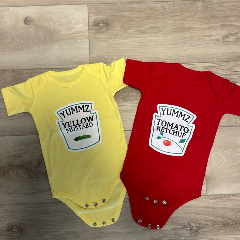 Onesie ketchup and mustard twin outfit